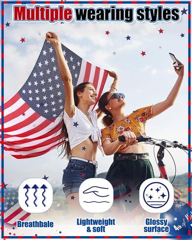 Shyyween 8 Pcs Patriotic American Flag Scarf 4th of July Long Shawl Unisex Chiffon Red White Blue USA Flag Scarf 35 x 71 Inch for Election Day Independence Day Gift in Kuwait
