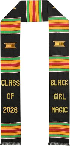 Serape Scholars Black Girl Magic Graduation Stole 2026 | Kente Stole Class of 2026 | Authentic Kente Pattern in Kuwait