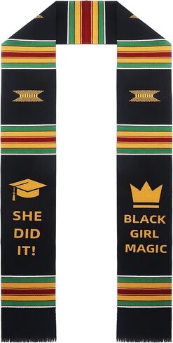 Black Girl Magic Graduation Stole She Did It, Kente Graduation Stole Class of 2026, Authentic Kente Pattern She Did It, Unisex Adult African Art Kente Vibrant Colors Sash Stole Scarf 70 Inches Long in Saudi Arabia