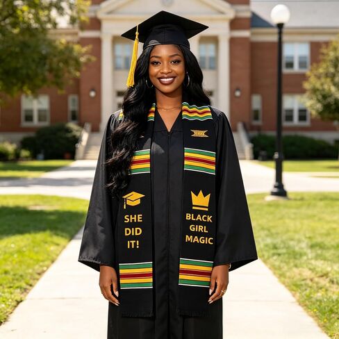 Black Girl Magic Graduation Stole She Did It, Kente Graduation Stole Class of 2026, Authentic Kente Pattern She Did It, Unisex Adult African Art Kente Vibrant Colors Sash Stole Scarf 70 Inches Long in Saudi Arabia