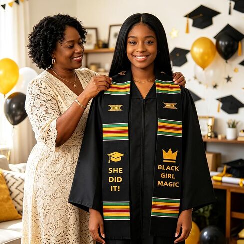 Black Girl Magic Graduation Stole She Did It, Kente Graduation Stole Class of 2026, Authentic Kente Pattern She Did It, Unisex Adult African Art Kente Vibrant Colors Sash Stole Scarf 70 Inches Long in Saudi Arabia