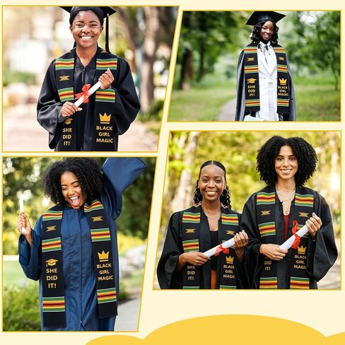 Black Girl Magic Graduation Stole She Did It, Kente Graduation Stole Class of 2026, Authentic Kente Pattern She Did It, Unisex Adult African Art Kente Vibrant Colors Sash Stole Scarf 70 Inches Long in Saudi Arabia