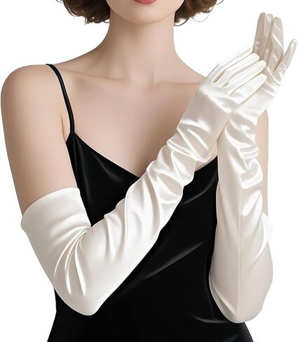 THARAHT Women Long Gloves with Satin Elbow Length for 1920s Opera Tea Party Costumes Bridal Evening Dress in Kuwait