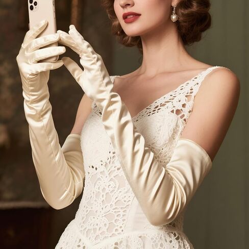 THARAHT Women Long Gloves with Satin Elbow Length for 1920s Opera Tea Party Costumes Bridal Evening Dress in Kuwait