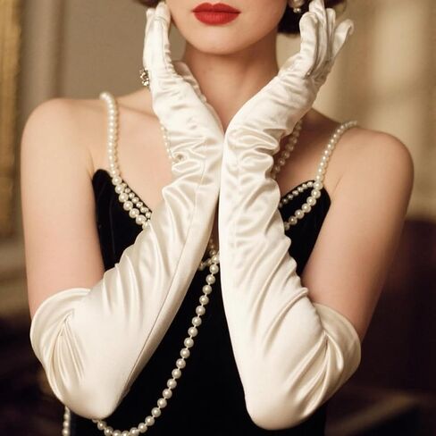 THARAHT Women Long Gloves with Satin Elbow Length for 1920s Opera Tea Party Costumes Bridal Evening Dress in Kuwait
