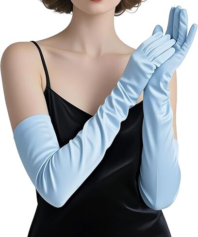THARAHT Women Long Gloves with Satin Elbow Length for 1920s Opera Tea Party Costumes Bridal Evening Dress in Kuwait
