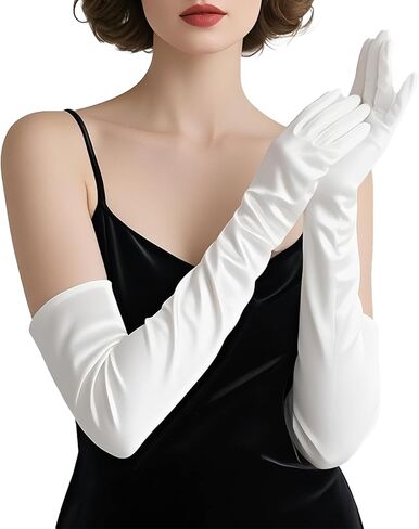 THARAHT Women Long Gloves with Satin Elbow Length for 1920s Opera Tea Party Costumes Bridal Evening Dress in Kuwait