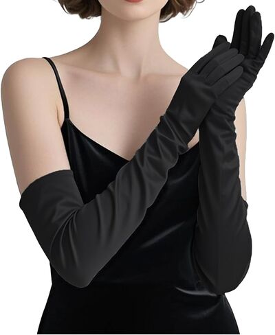 THARAHT Women Long Gloves with Satin Elbow Length for 1920s Opera Tea Party Costumes Bridal Evening Dress in Kuwait