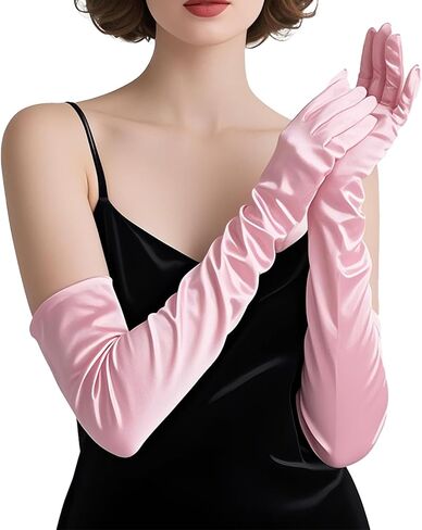 THARAHT Women Long Gloves with Satin Elbow Length for 1920s Opera Tea Party Costumes Bridal Evening Dress in Kuwait