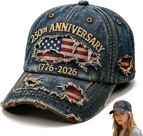 250 Anniversary USA Hat USA 250th Anniversary hat Adjustable Embroidered Ripped Denim Baseball Cap for Men Women in Saudi Arabia