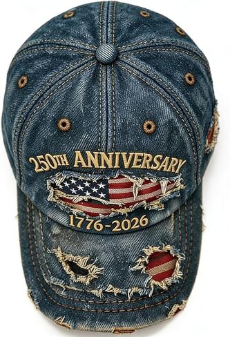 250 Anniversary USA Hat USA 250th Anniversary hat Adjustable Embroidered Ripped Denim Baseball Cap for Men Women in Saudi Arabia