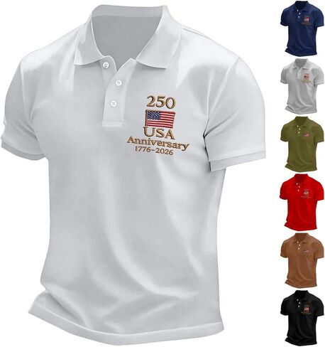 250 Anniversary USA Shirt Mens American Flag Patriotic 4th of July Shirts Casual Collared Short Sleeve Golf Polo Tops in Kuwait