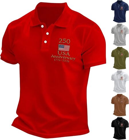 250 Anniversary USA Shirt Mens American Flag Patriotic 4th of July Shirts Casual Collared Short Sleeve Golf Polo Tops in Saudi Arabia
