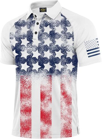قميص جولف Mainfini رجالي 4th of July قابل للتمدد بعامل حماية من أشعة الشمس 50+ Raglan American Flag Graphic Golf (S-3XL) in Kuwait