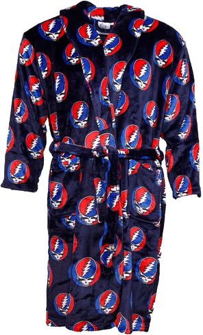 Grateful Dead Steal Your Face Fleece Robe – Official Licensed Cozy Bathrobe for Deadheads, Navy Blue in Kuwait