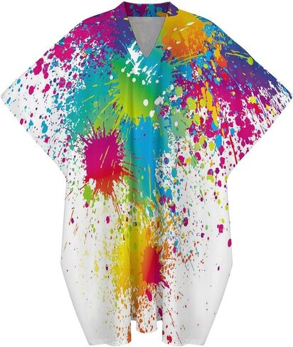 Funny Paint Drop Splatter Colorful Print Men's V-neck Robe Middle East Arabian Robe Butterfly Sleeves Kaftan 3XL in Saudi Arabia