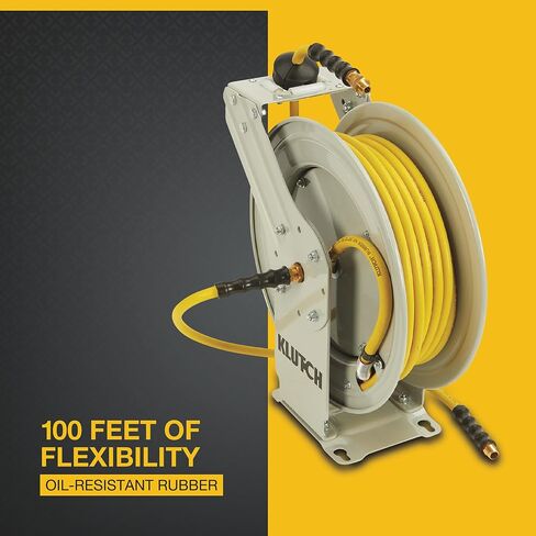 Klutch Auto-Rewind Air Hose Reel, with 1/2in.. x 50ft. Oil-Resistant Rubber Hose, 300 PSI, Model# OSRDA1250-NT in Saudi Arabia