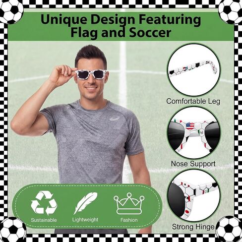 Kingdder 16 Pcs Soccer Sunglasses Bulk American Canada Mexico Flag Soccer Party Favors Sunglasses Sports Ball Glasses Gifts for International Events Sports Game Team Celebrations Party Prizes in Kuwait