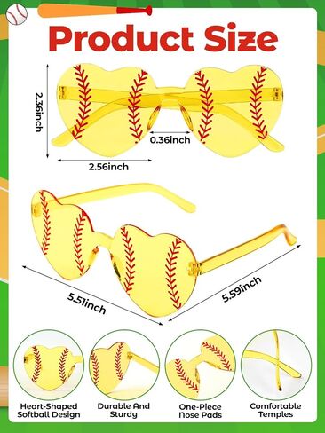 Softball Shaped Sunglasses, 12-Pack Vibrant Yellow Novelty Party Glasses for Team Spirit Themed Events in Kuwait