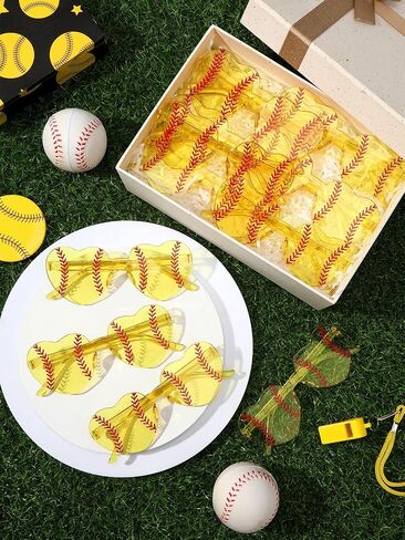 Softball Shaped Sunglasses, 12-Pack Vibrant Yellow Novelty Party Glasses for Team Spirit Themed Events in Kuwait