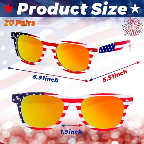 20 Pairs American Flag Sunglasses 250th Anniversary 4th of July Accessories, USA Flag Sunglasses Eyewear Patriotic Supplies for Women Men Teens Fourth July Independence Day Red White Blue Party Favor in Saudi Arabia