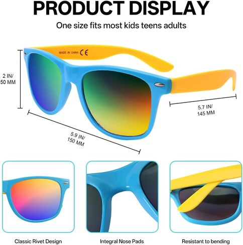 48 Pack 12 Colors Neon Party Sunglasses Bulk with UV400 Protection,Party Favors for Goodie Bags Stuffers,Pool,Beach,Summer,Birthday Party Supply for Kids Teens adults in Kuwait