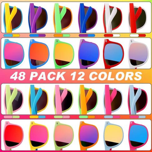 48 Pack 12 Colors Neon Party Sunglasses Bulk with UV400 Protection,Party Favors for Goodie Bags Stuffers,Pool,Beach,Summer,Birthday Party Supply for Kids Teens adults in Kuwait