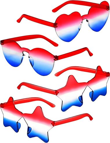 4th of July Glasses 4 Pack Patriotic Star Heart Shaped Sunglasses, USA Red White Blue Accessories, Independence Day Decorations, Memorial Day Party Favors in Saudi Arabia