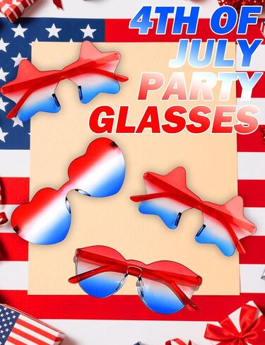 4th of July Glasses 4 Pack Patriotic Star Heart Shaped Sunglasses, USA Red White Blue Accessories, Independence Day Decorations, Memorial Day Party Favors in Saudi Arabia