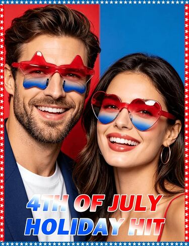4th of July Glasses 4 Pack Patriotic Star Heart Shaped Sunglasses, USA Red White Blue Accessories, Independence Day Decorations, Memorial Day Party Favors in Saudi Arabia