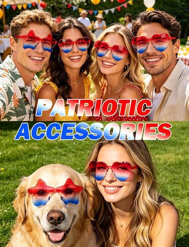 4th of July Glasses 4 Pack Patriotic Star Heart Shaped Sunglasses, USA Red White Blue Accessories, Independence Day Decorations, Memorial Day Party Favors in Saudi Arabia