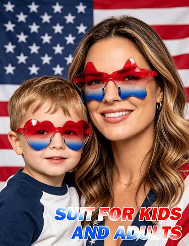 4th of July Glasses 4 Pack Patriotic Star Heart Shaped Sunglasses, USA Red White Blue Accessories, Independence Day Decorations, Memorial Day Party Favors in Saudi Arabia