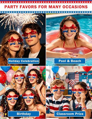 4th of July Glasses 4 Pack Patriotic Star Heart Shaped Sunglasses, USA Red White Blue Accessories, Independence Day Decorations, Memorial Day Party Favors in Saudi Arabia