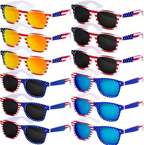 12 Pairs American Flag Sunglasses 250th Anniversary 4th of July Accessories, USA Flag Sunglasses Eyewear Patriotic Supplies for Women Men Teens Fourth July Independence Day Red White Blue Party Favor in Saudi Arabia