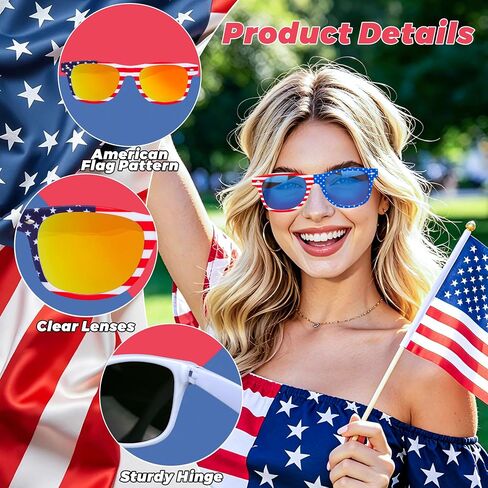 12 Pairs American Flag Sunglasses 250th Anniversary 4th of July Accessories, USA Flag Sunglasses Eyewear Patriotic Supplies for Women Men Teens Fourth July Independence Day Red White Blue Party Favor in Saudi Arabia