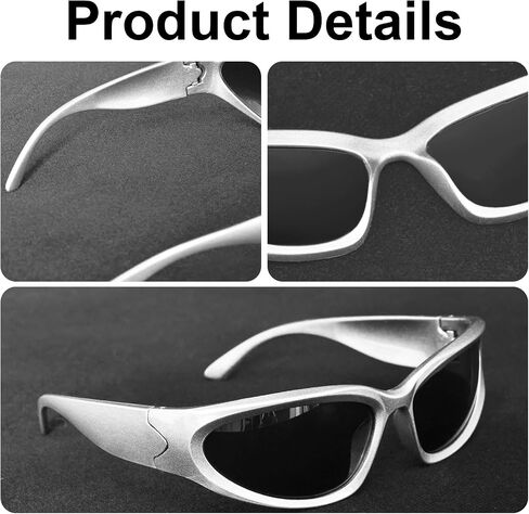 3Pack Y2K Wrap Around Sunglasses for Men Women Silver Glasses Retro 90s Fashion Sport Shades Eyeglasses in Kuwait