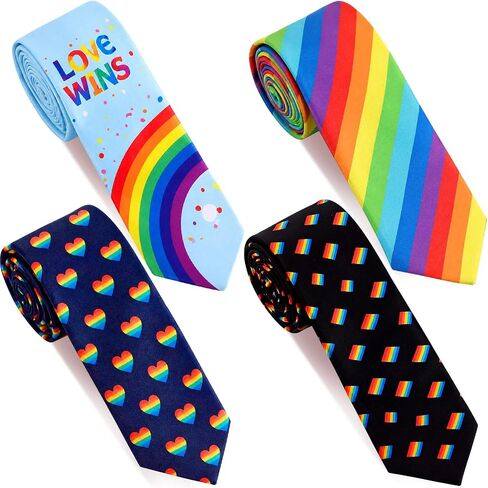 Syhood Pride Tie for Men Rainbow Necktie Set Colorful Rainbow Heart Ties Gift for Parade Party Accessories Festival Outfit in Saudi Arabia