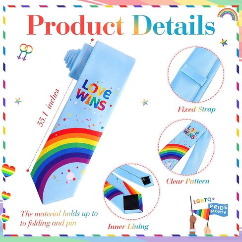 Syhood Pride Tie for Men Rainbow Necktie Set Colorful Rainbow Heart Ties Gift for Parade Party Accessories Festival Outfit in Saudi Arabia