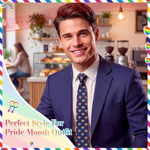 Syhood Pride Tie for Men Rainbow Necktie Set Colorful Rainbow Heart Ties Gift for Parade Party Accessories Festival Outfit in Saudi Arabia