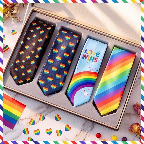 Syhood Pride Tie for Men Rainbow Necktie Set Colorful Rainbow Heart Ties Gift for Parade Party Accessories Festival Outfit in Saudi Arabia