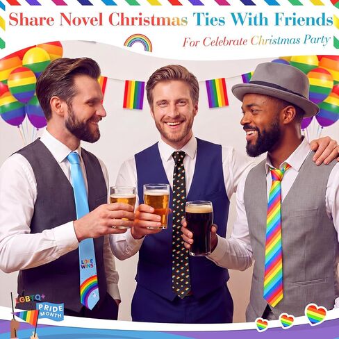 Syhood Pride Tie for Men Rainbow Necktie Set Colorful Rainbow Heart Ties Gift for Parade Party Accessories Festival Outfit in Saudi Arabia