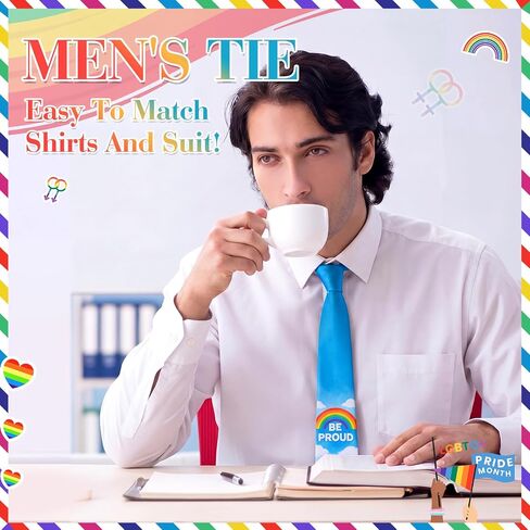 Syhood Pride Tie for Men Rainbow Necktie Set Colorful Rainbow Heart Ties Gift for Parade Party Accessories Festival Outfit in Saudi Arabia