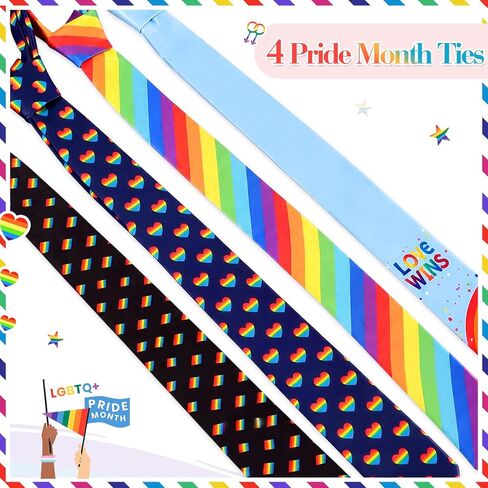 Syhood Pride Tie for Men Rainbow Necktie Set Colorful Rainbow Heart Ties Gift for Parade Party Accessories Festival Outfit in Saudi Arabia
