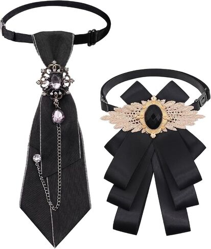 2 Pcs Rhinestone Bow Tie And Necktie Set, Adjustable Pre-Tied Uniform Bowtie For Women Men School Party Wedding in Saudi Arabia