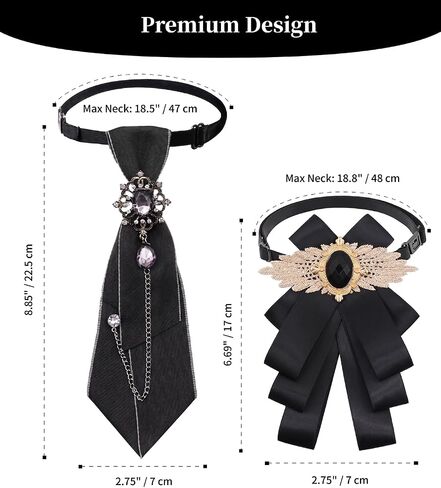 2 Pcs Rhinestone Bow Tie And Necktie Set, Adjustable Pre-Tied Uniform Bowtie For Women Men School Party Wedding in Saudi Arabia