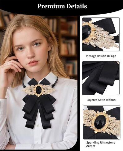 2 Pcs Rhinestone Bow Tie And Necktie Set, Adjustable Pre-Tied Uniform Bowtie For Women Men School Party Wedding in Saudi Arabia