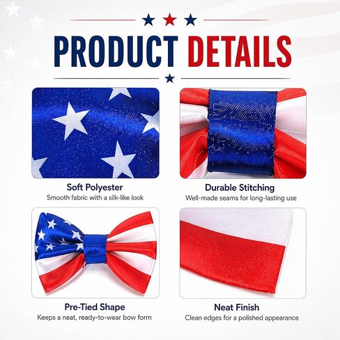 Men's American Flag Bow Tie, Adjustable USA Patriotic Bow Tie Necktie for Boy & Girl, American Flag 4th of July Bow Ties Unisex Pet Accessories in Saudi Arabia