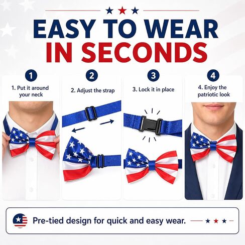 Men's American Flag Bow Tie, Adjustable USA Patriotic Bow Tie Necktie for Boy & Girl, American Flag 4th of July Bow Ties Unisex Pet Accessories in Saudi Arabia