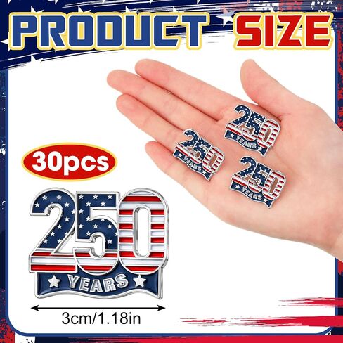 XunYee 30 Pcs American Flag Lapel Pins 250 Years Anniversary Brooch Badge Pins for 4th of July Independent Day Accessories in Kuwait