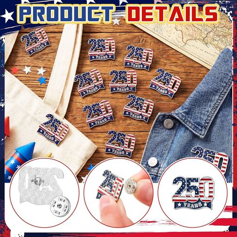 XunYee 30 Pcs American Flag Lapel Pins 250 Years Anniversary Brooch Badge Pins for 4th of July Independent Day Accessories in Kuwait